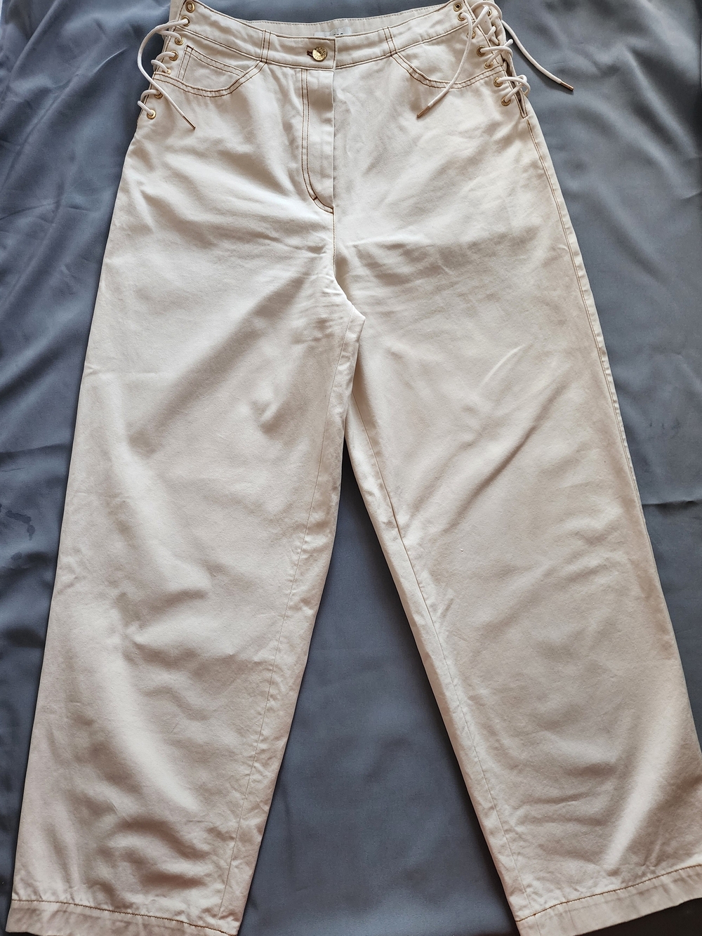 Sandro Paris Andy Beige Lace-Up High-Waisted Wide-Leg Pants Size 40